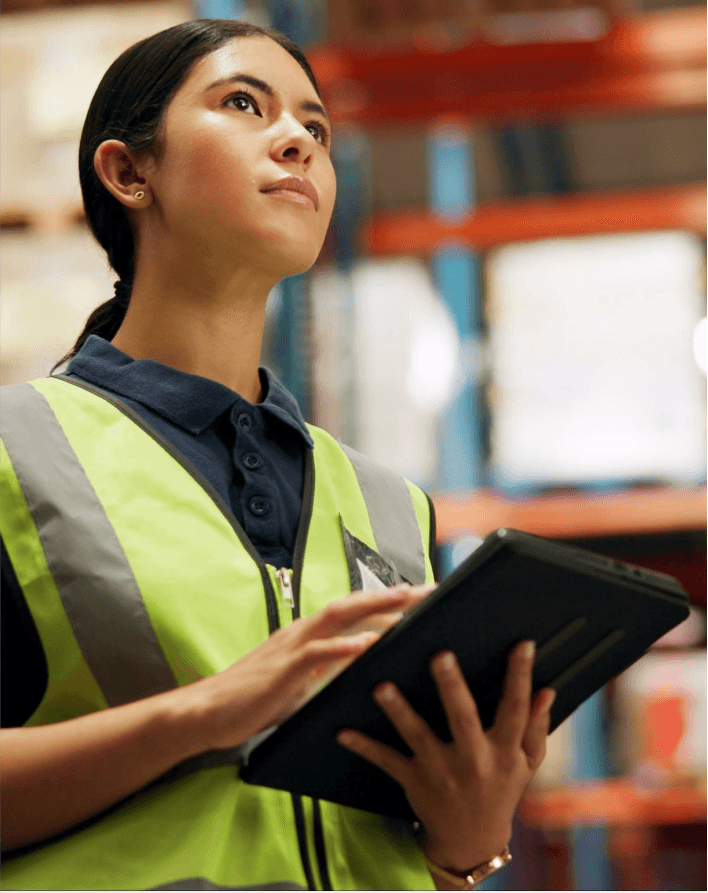 woman handling logistics with a tablet in hands