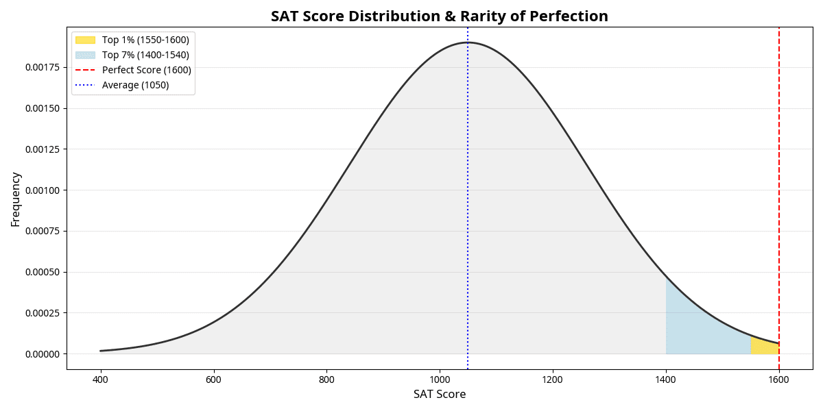 sat score distribution and rarity perfection
