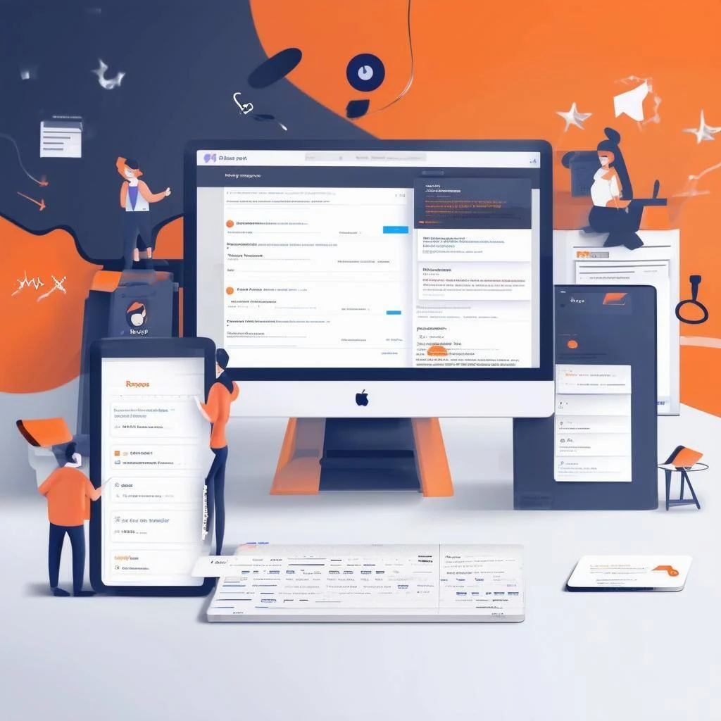 Illustration of a computer displaying HubSpot dashboards