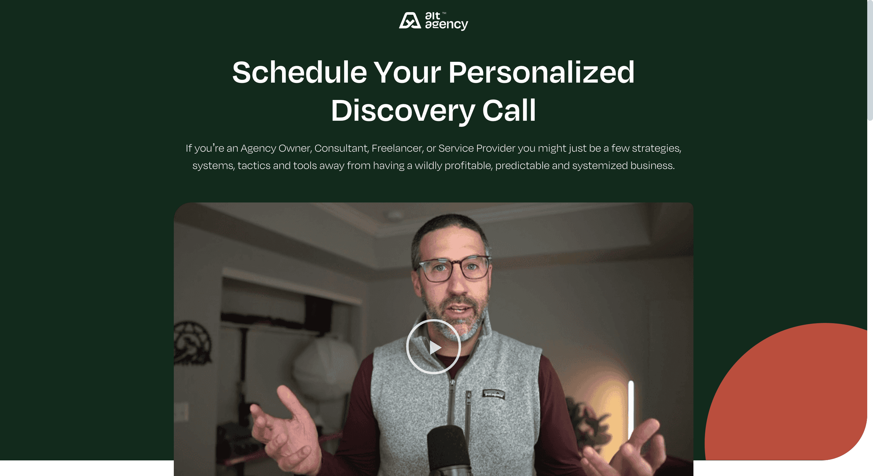 Alt Agency offers a Personalized Discovery Call as a consultation funnel