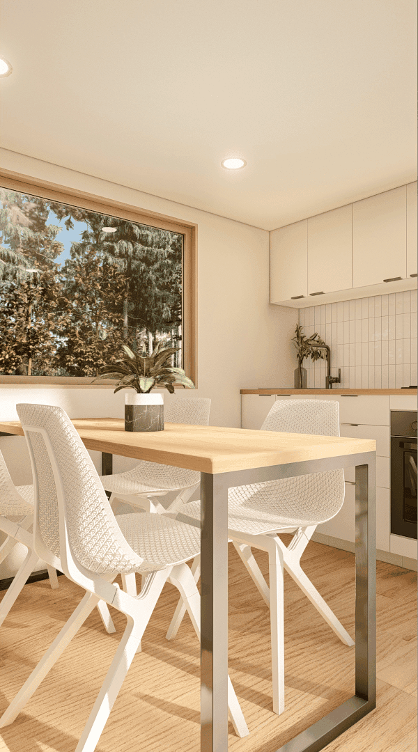 Luna 9.5m/32ft Tiny House Kitchen with a dining area