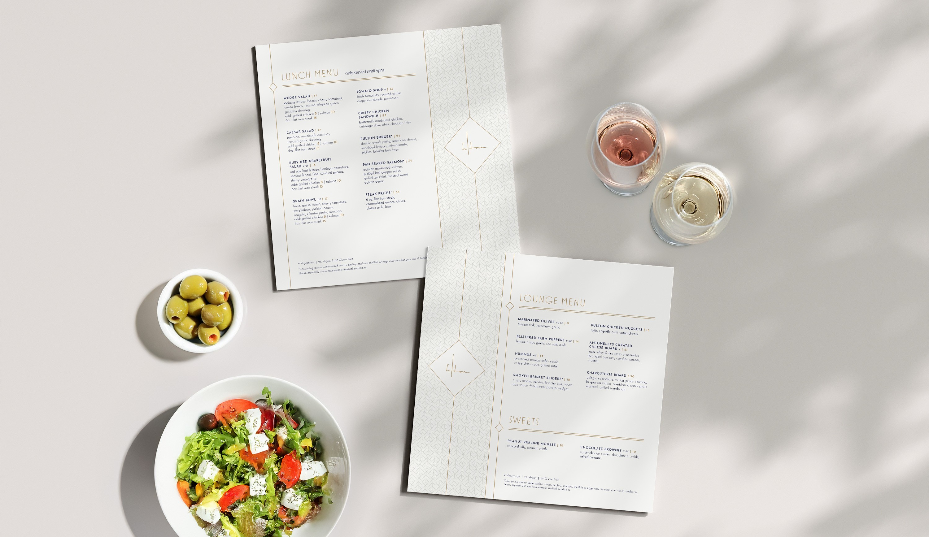 Lounge and lunch menu on table