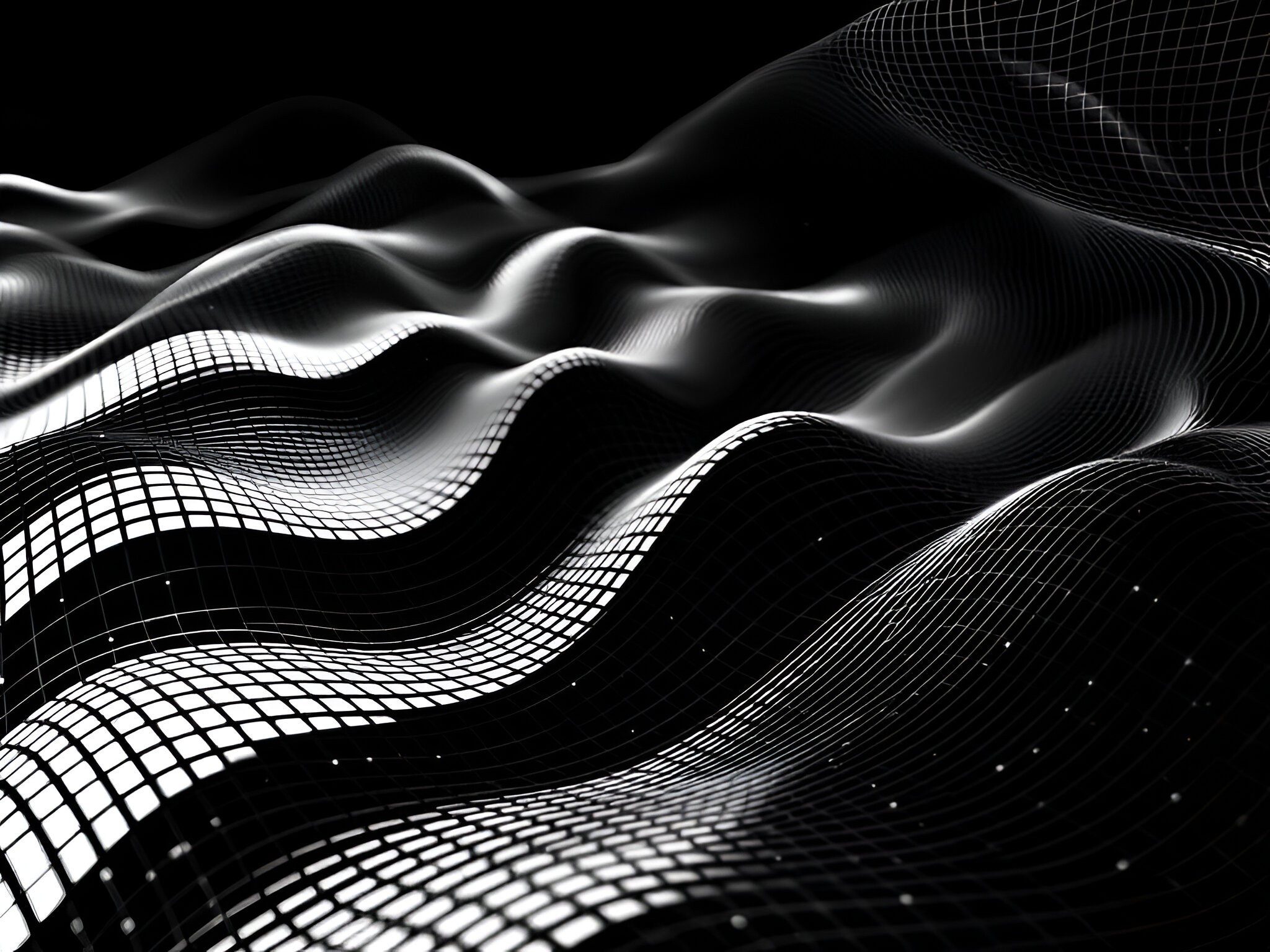 Abstract black and white wavy grid pattern