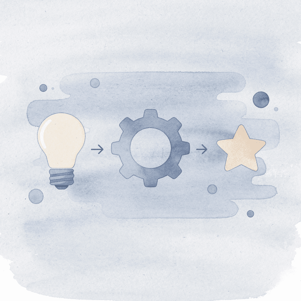 Three icons showing transformation from problems to solutions