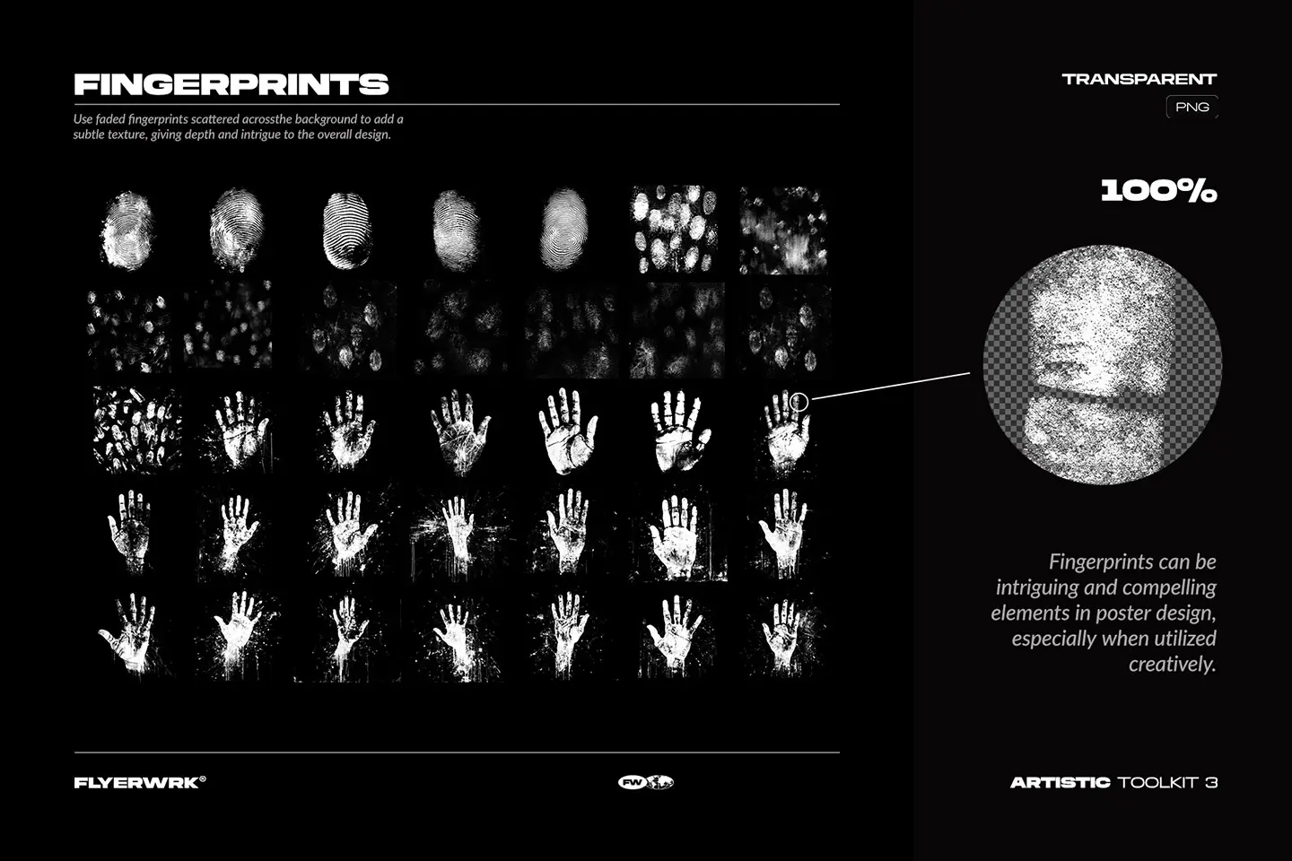 Artistic Toolkit 3 fingerprint textures and handprint overlays for grunge poster design