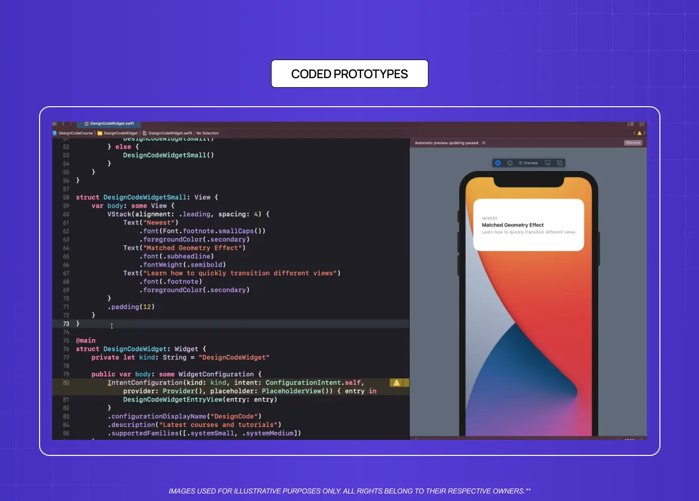 Source code displayed beside a running mobile application, representing a prototype built with real code.