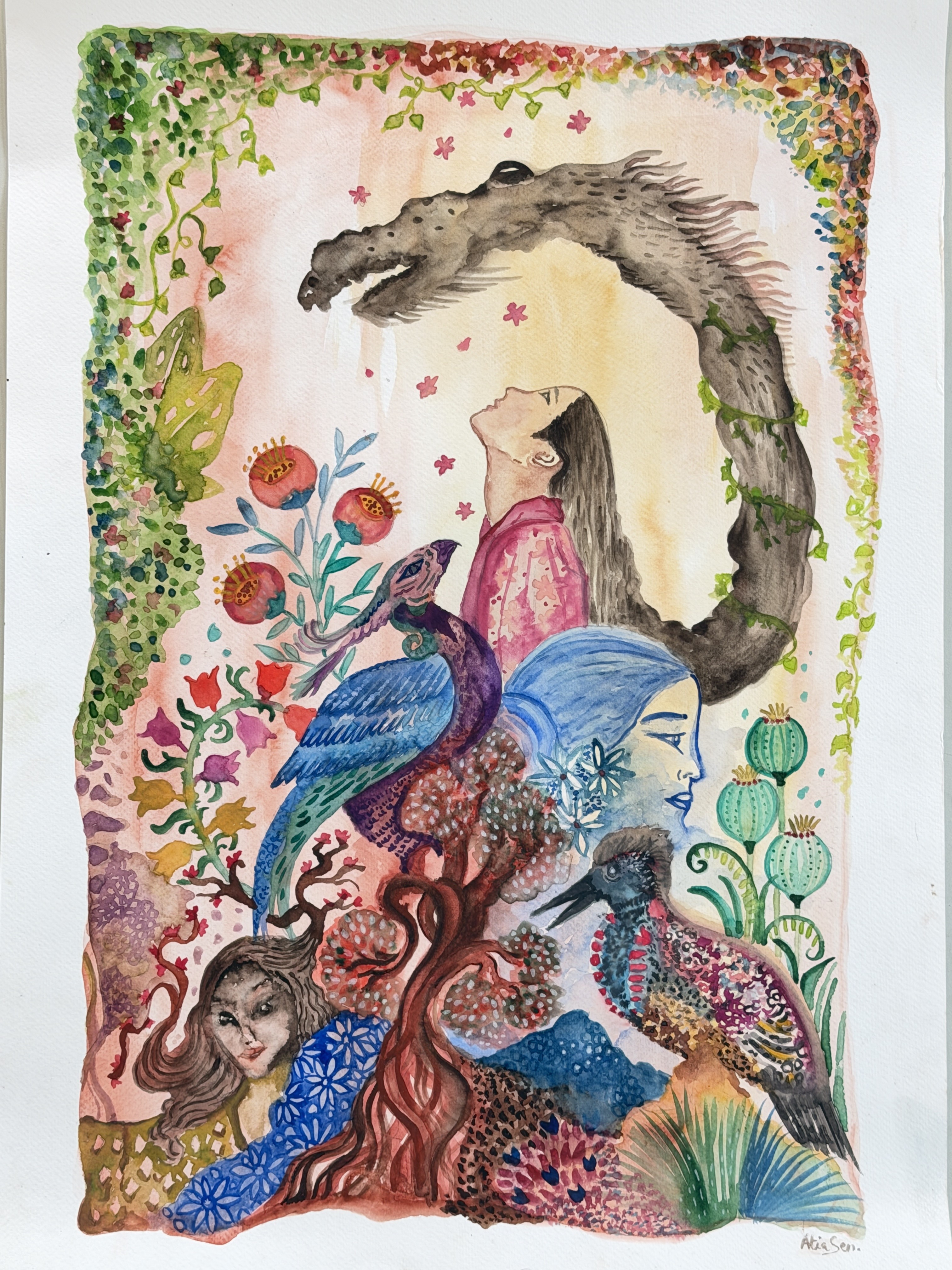 herd of sheep on road painting