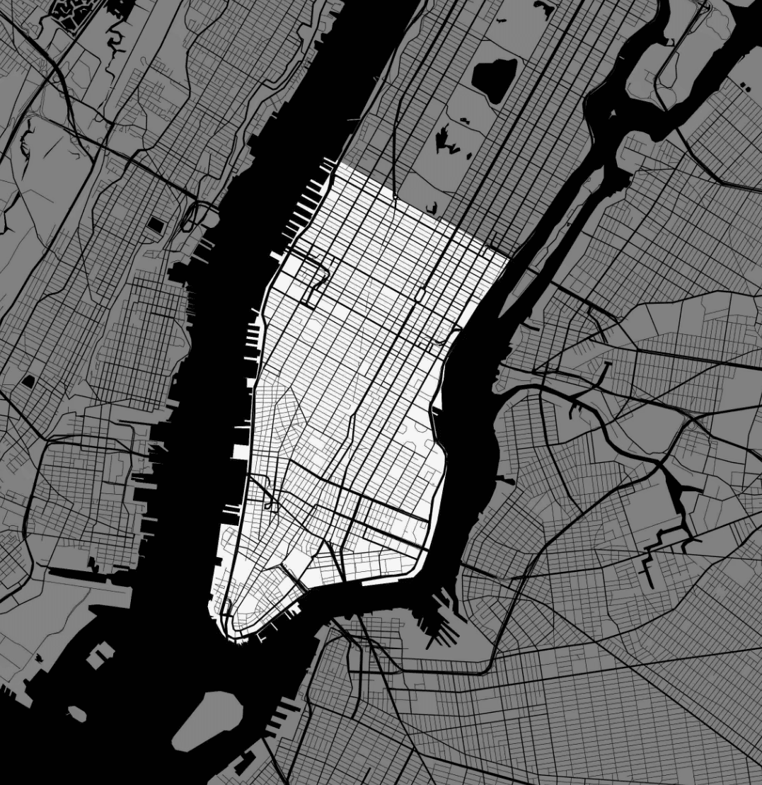 Map of Manhattan with congestion zone highlighted