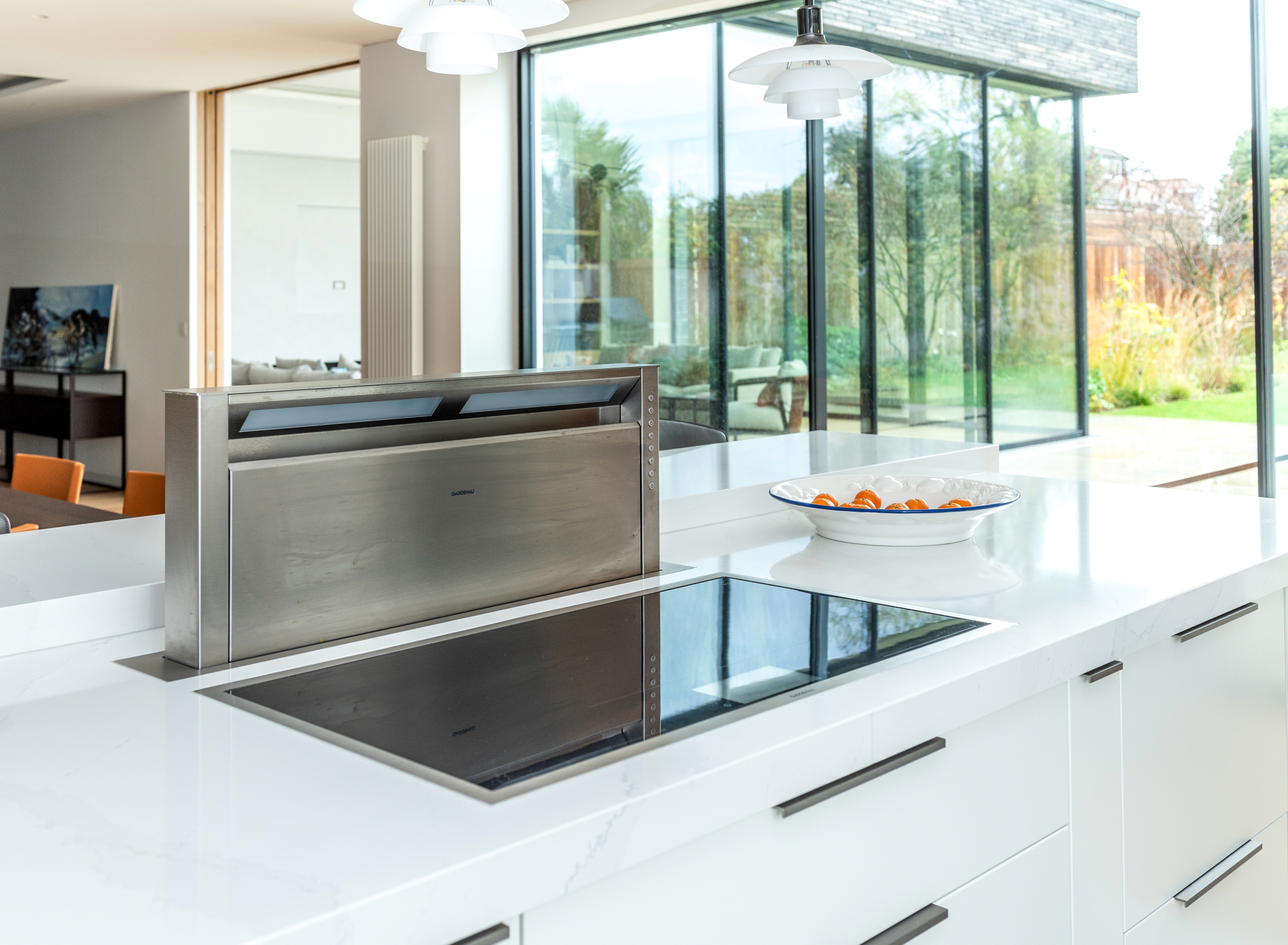 Silestone Calacatta Gold Quartz and 60mm Thick tops worktop in a bespoke kitchen, Richmond