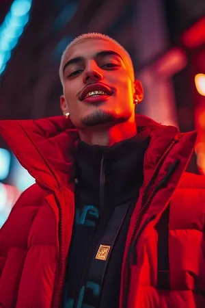 Person in red puffer jacket.
