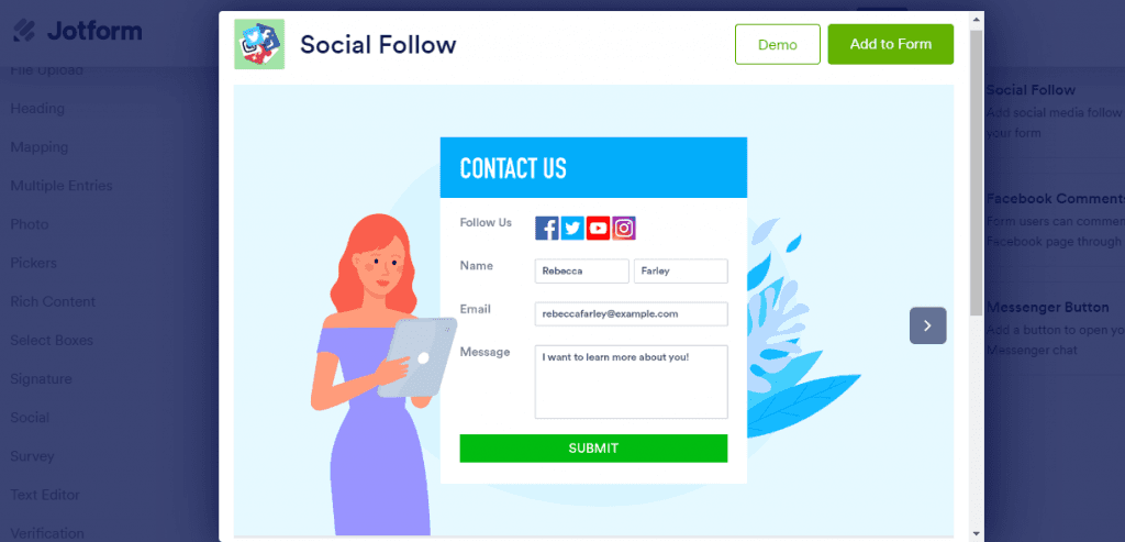 jotforms social widget
