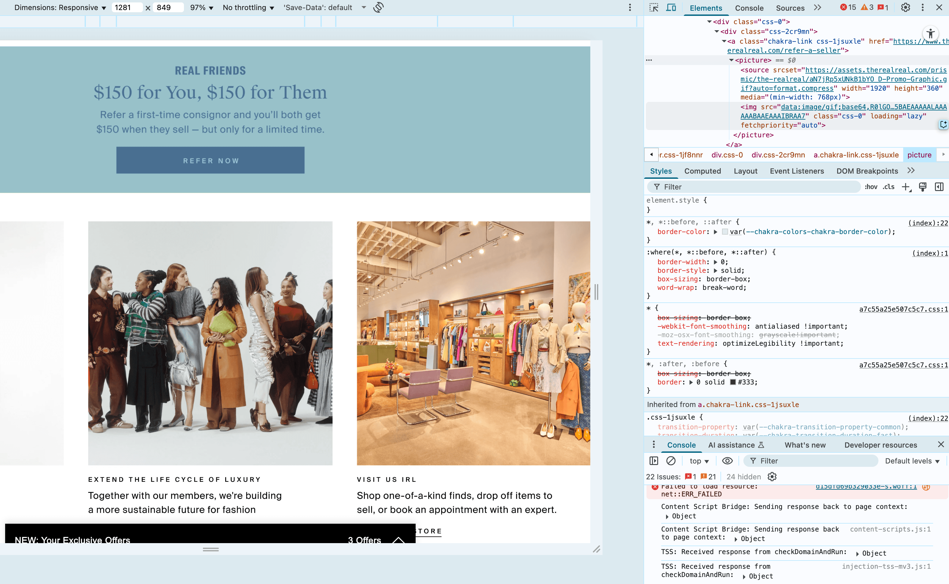 Chrome Inspect Element of Homepage The RealReal