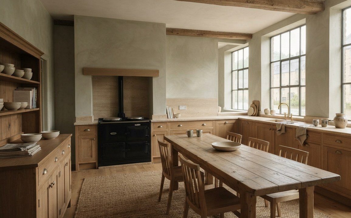 Late-afternoon light across the Avon Mill kitchen.