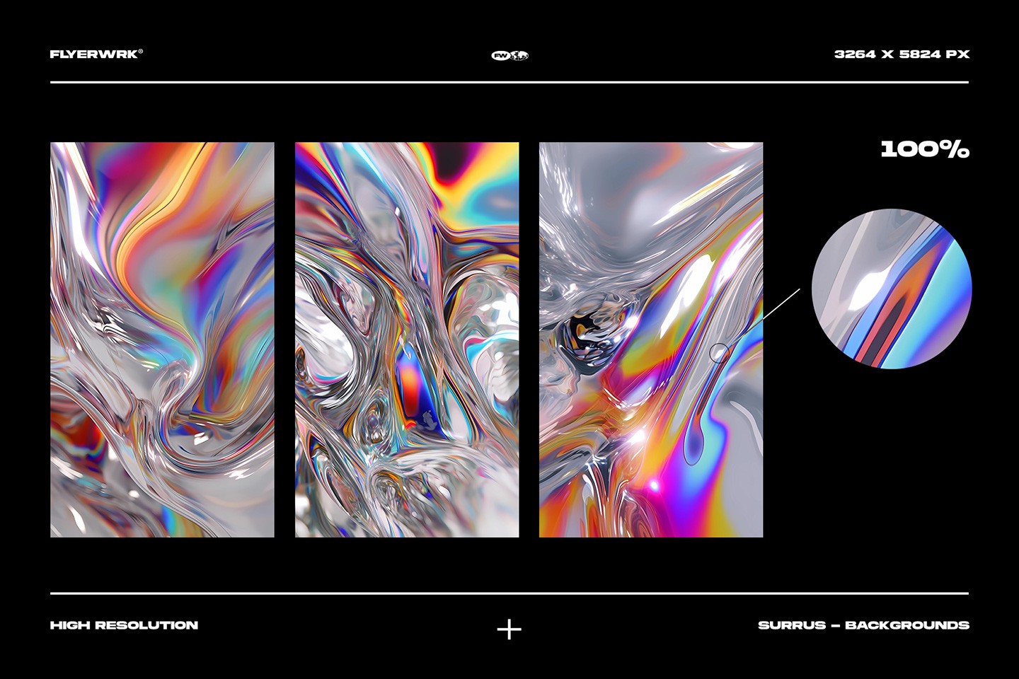 Surrus chromatic gradient texture backgrounds with glossy liquid abstract patterns
