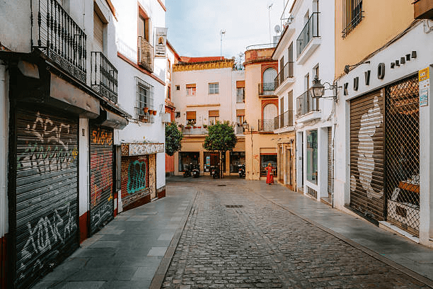Empty Spanish street during afternoon siesta showing slow daily rhythm