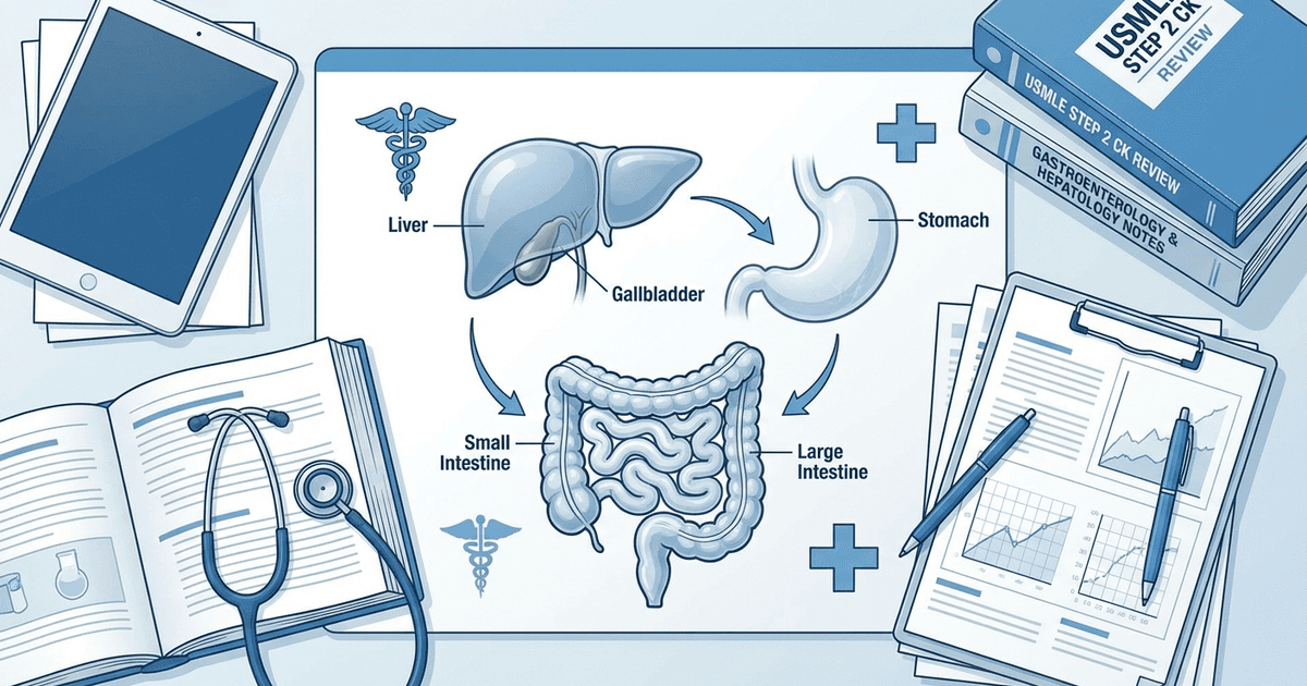 Cover: USMLE Step 2 CK Gastroenterology and Hepatology: High-Yield Topics, Clinical Vignette Strategy and Exam Checklist (2026)