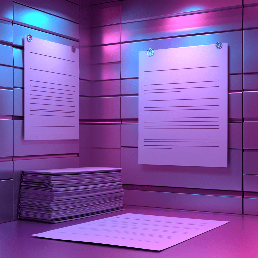 Überdimensionale Dokumente hängen an einer Wand