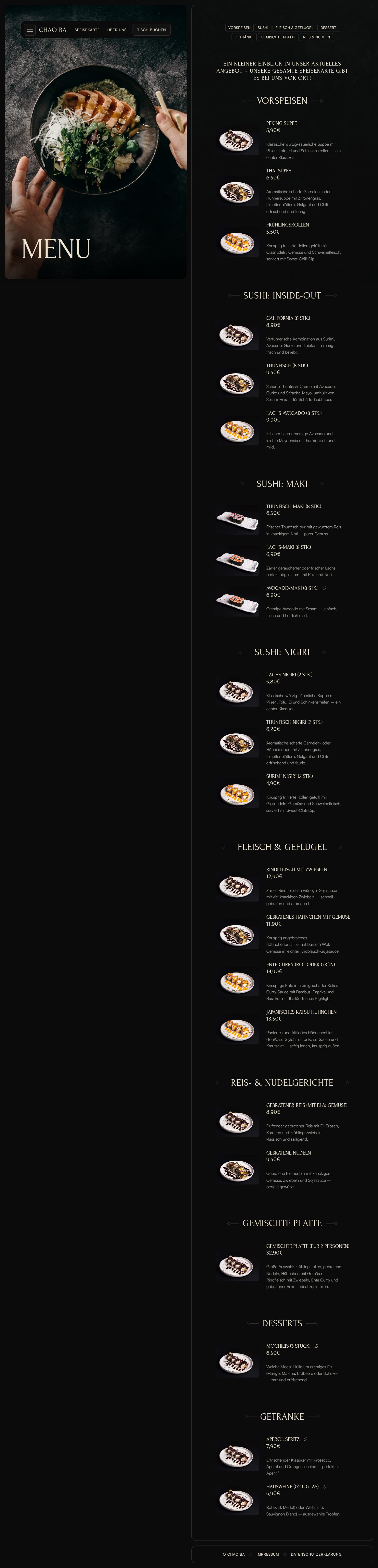 die speisekarte eines vietnamesischen restaurants