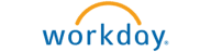 Workday logo with blue lowercase text and an orange arch above it on a white background.