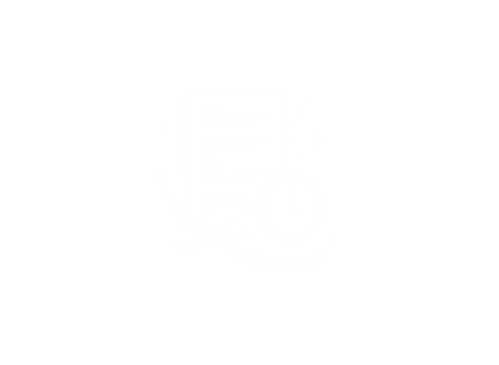 Checklist and clock icon representing organization, focus, and efficient workflows.