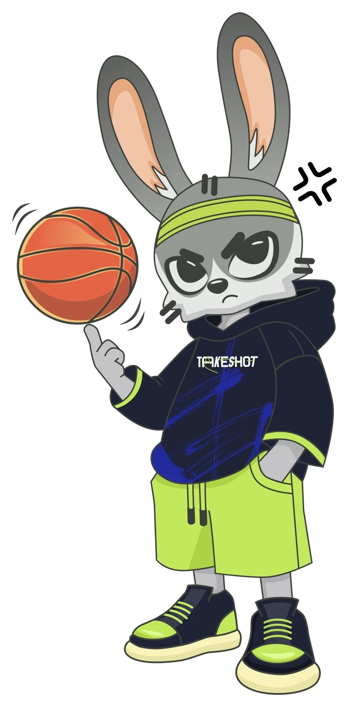 Mascot pose: spinning the ball, fired up