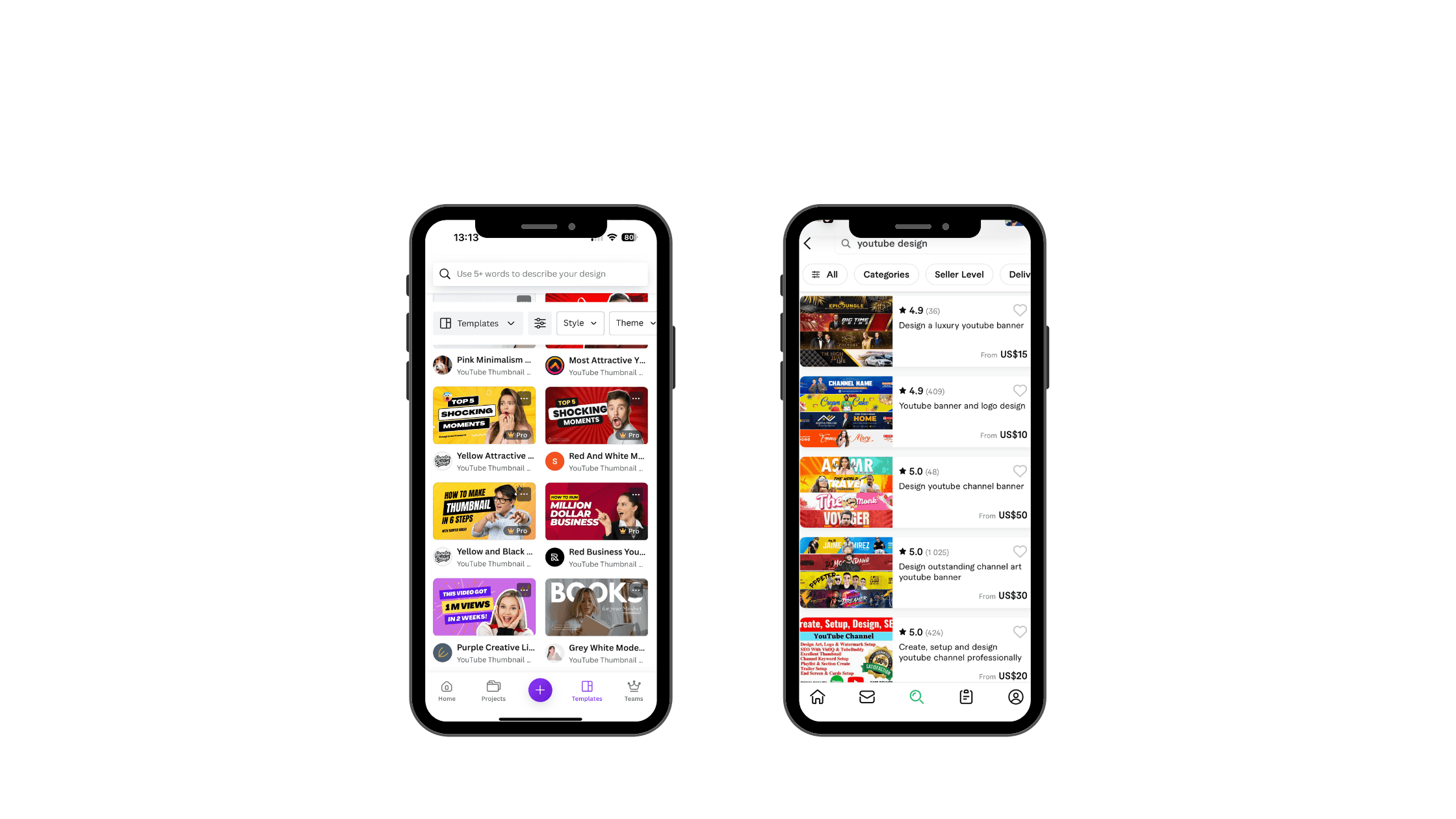 fiverr and canva app youtube banner design