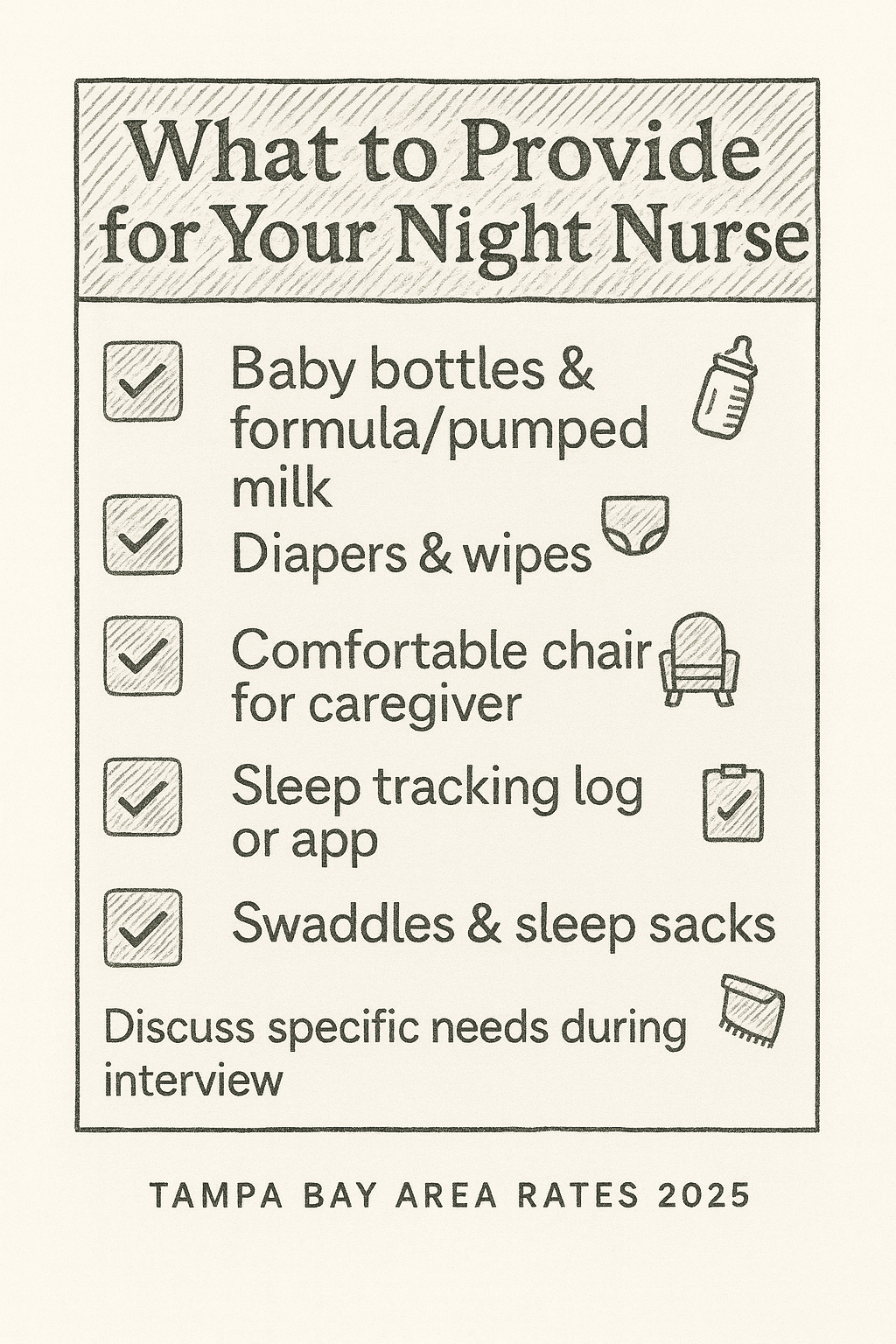 What to provide for your night nurse checklist including bottles diapers crib and supplies