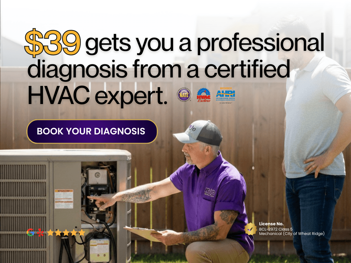 Mojo Homes HVAC diagnosis ad offering a $39 dollar certified expert service in the Denver Metro Area