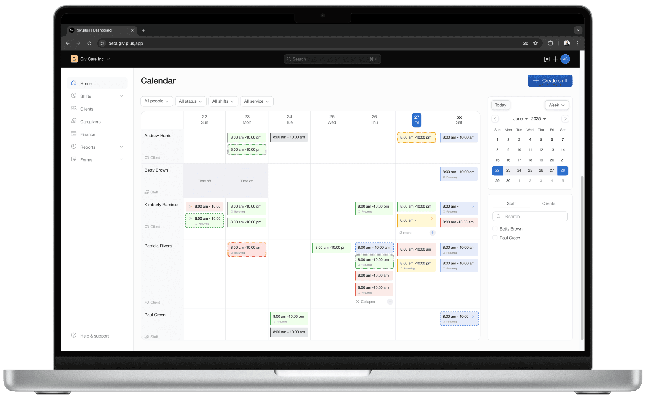 IDD visual calendar showing shifts on desktop computer.