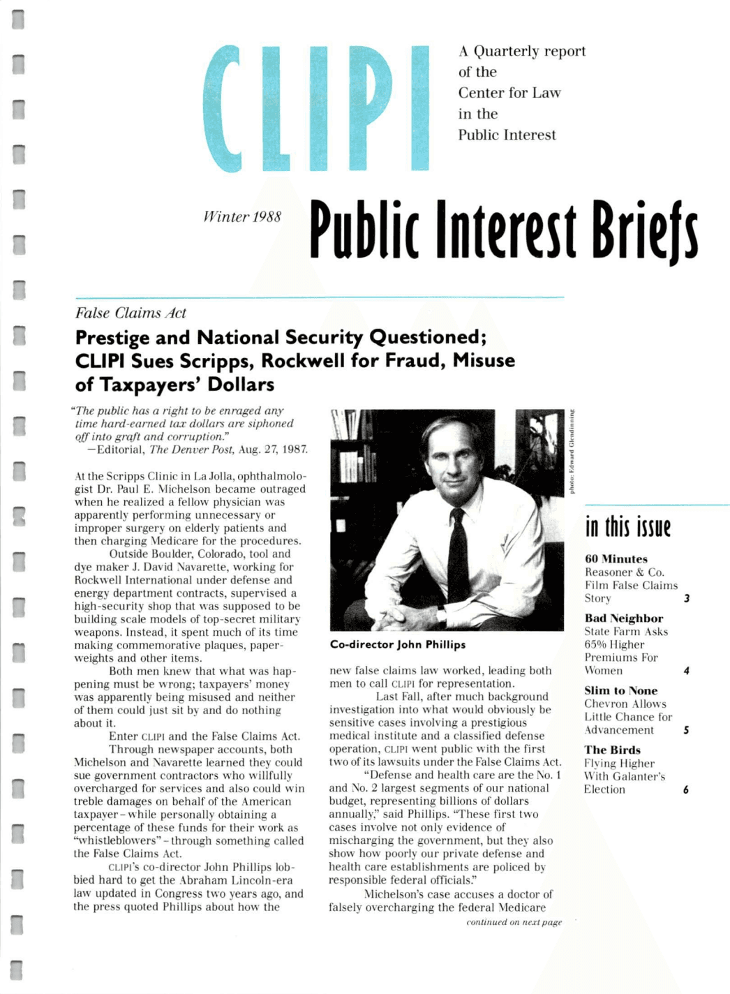 Cover of Center for Law In The Public Interest's Quarterly Report, Winter 1988 Edition Public Interest Briefs
