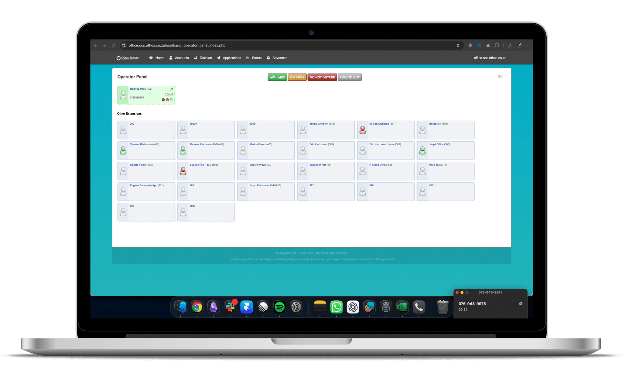 Screenshot of the Othos Cloud PBX Operator Panel.