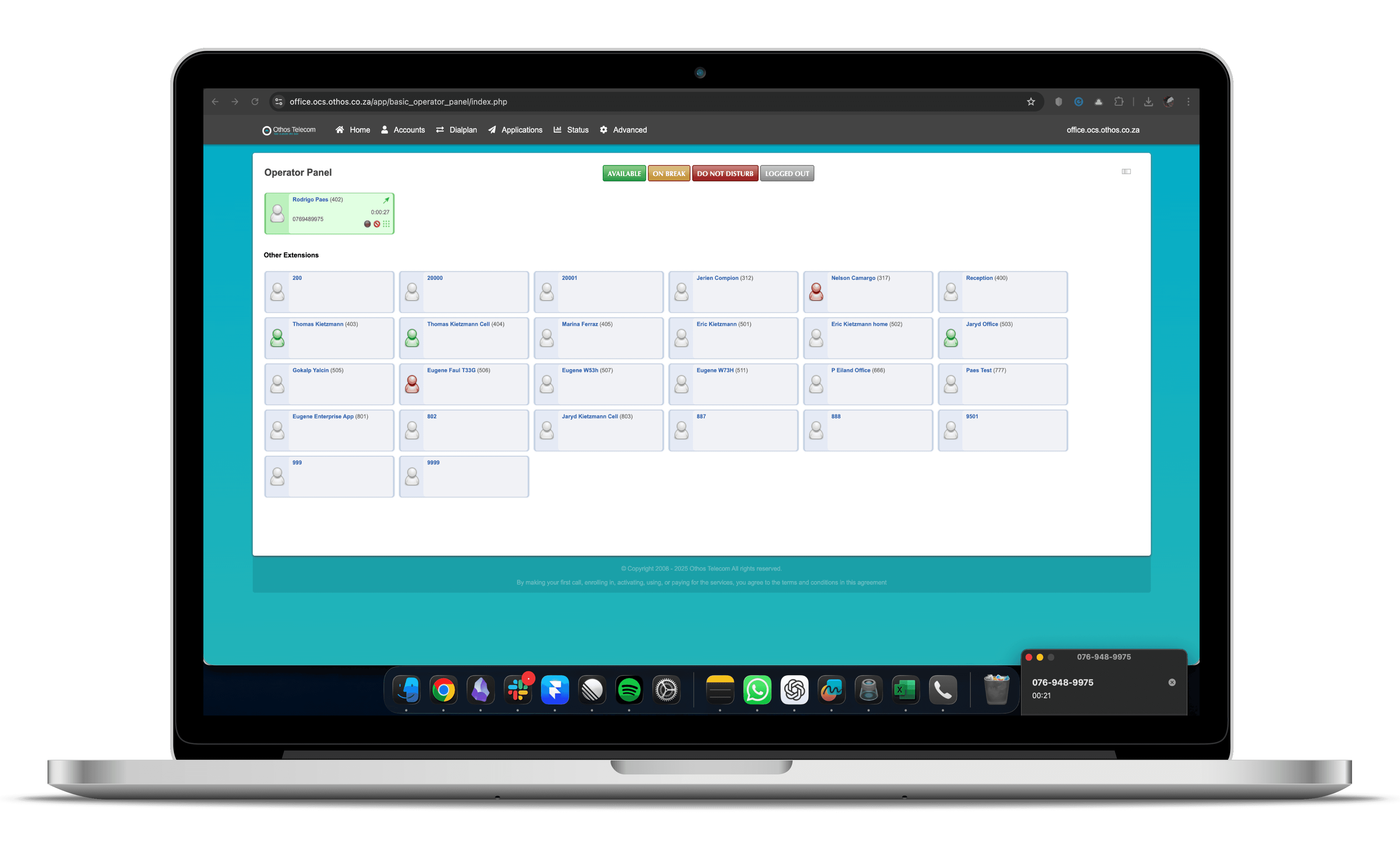 Screenshot of the Othos Cloud PBX Operator Panel.