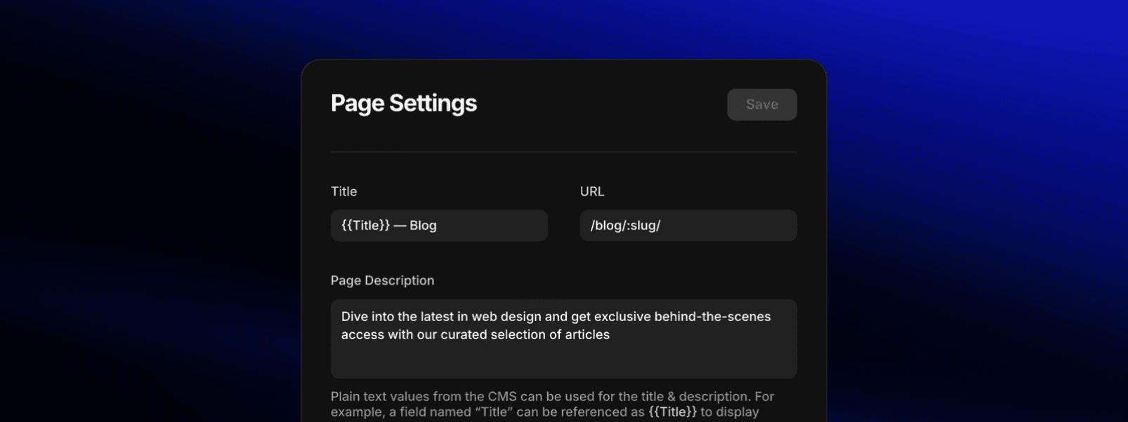 Page settings Framer
