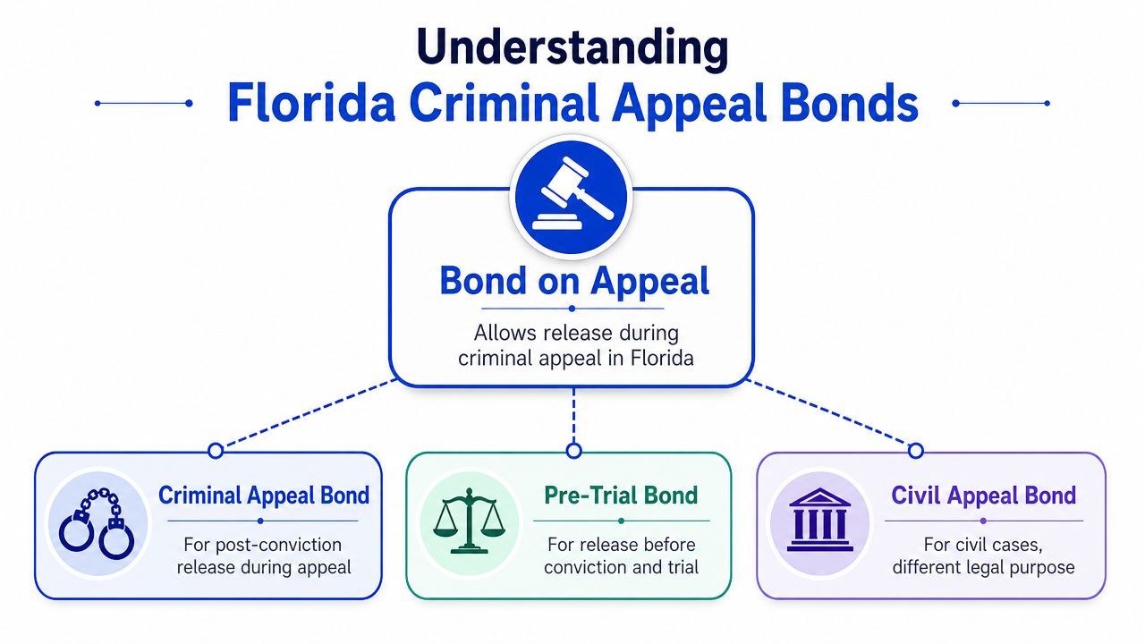 A diagram explaining the differences between various types of bonds in the Florida legal system.