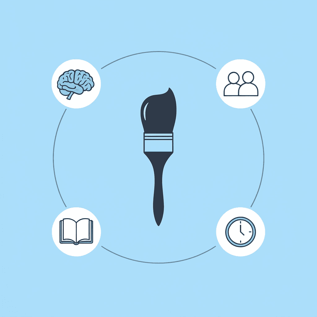 Central hub showing fall crafts connecting to four developmental benefits: fine motor skills, creativity, learning, and social interaction - Fall Coloring Pages, Preschool