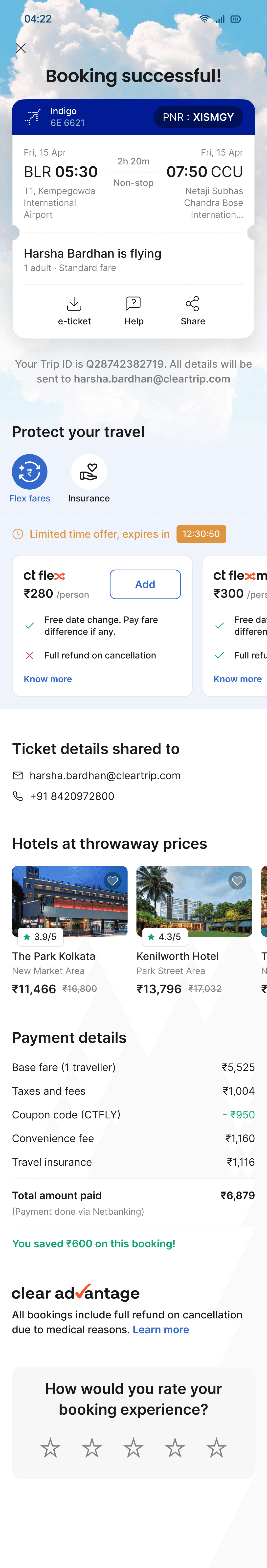 New booking confirmation page