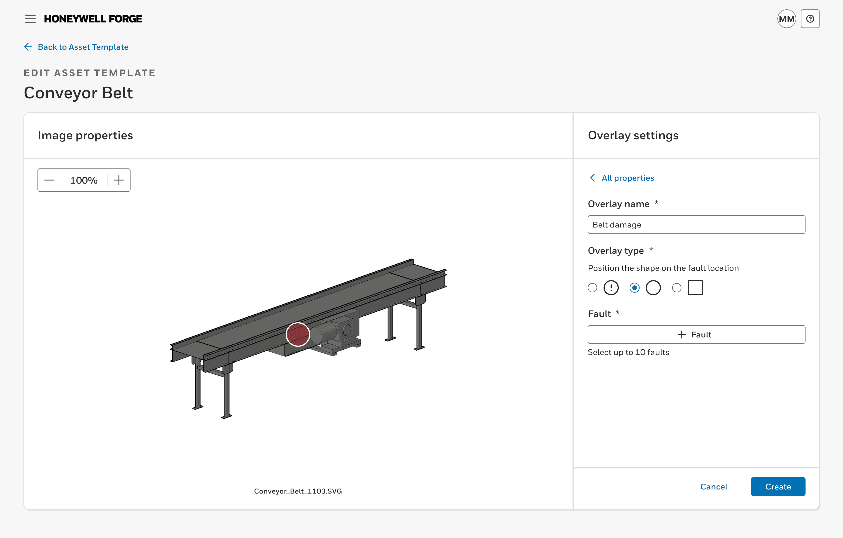 Create a fault form in the overlay settings