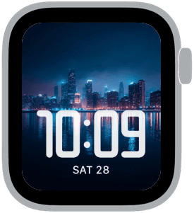 chicago nights Apple Watch face preview 5 featuring stylized colors and artwork.
