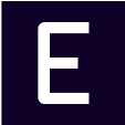 A bold white letter "E" with rounded corners stands prominently against a deep, dark purple background, symbolizing elite.