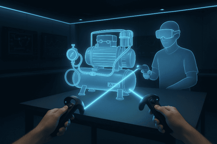 person wearing VR smartphone headset inside room