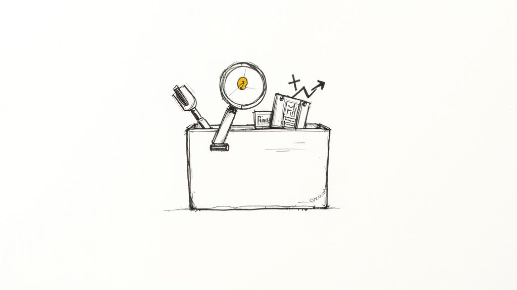 A magnifying glass icon over a browser window, indicating analysis.