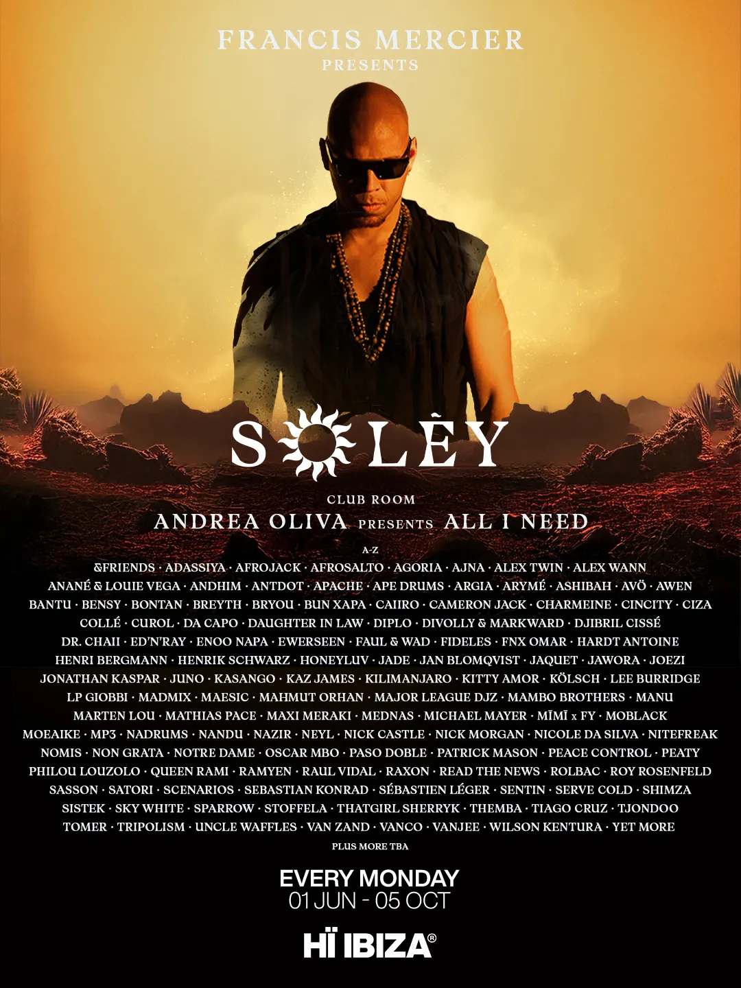 Francis Mercier Ibiza 2026 Solèy Full lineup at Hï Ibiza poster