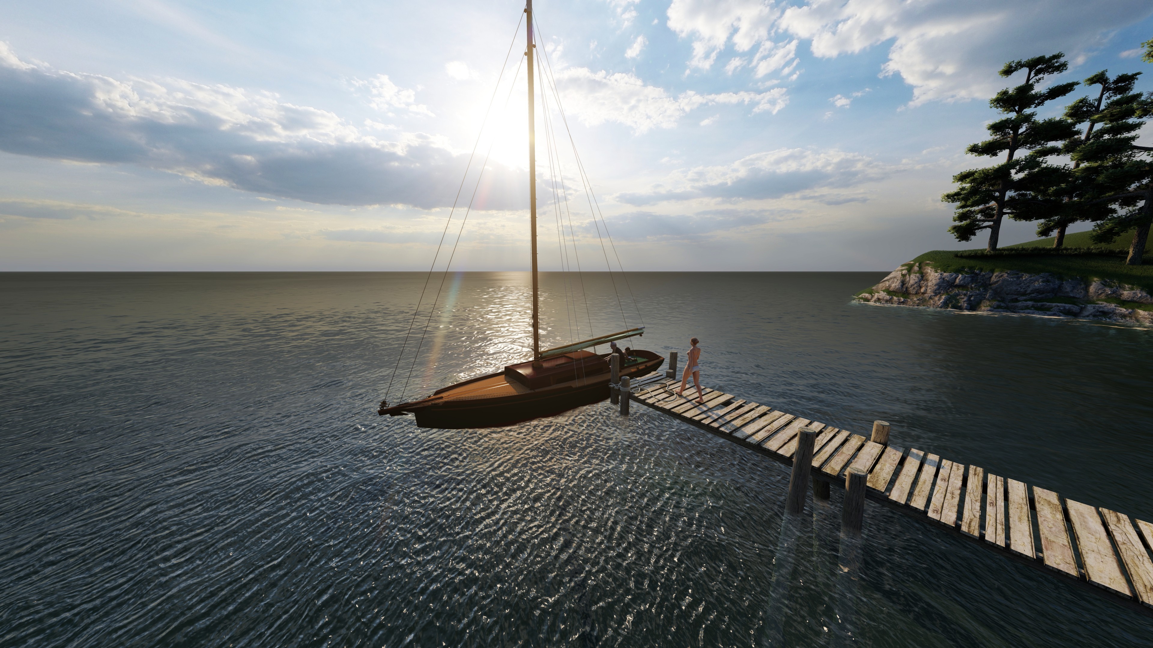 D rendering of a modern sailing yacht by Ronan Ohier, illustrating refined hull lines, spacious deck layouts, and innovative naval architecture.