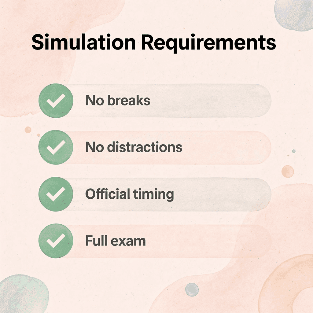  Checklist showing SAT practice simulation requirements
