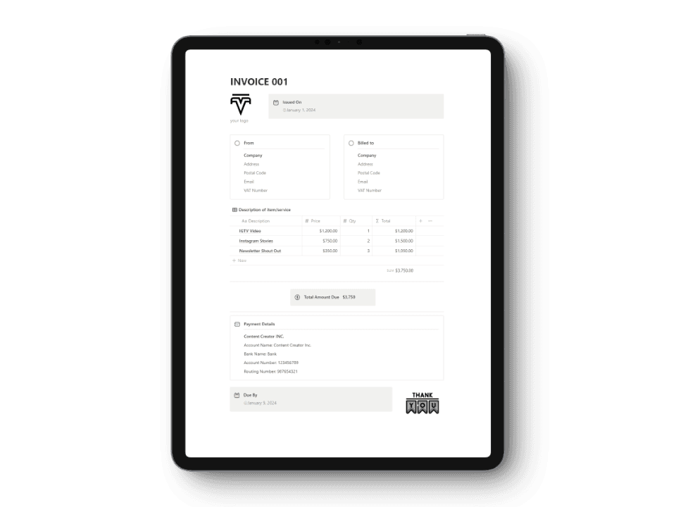 Notion Invoice Template