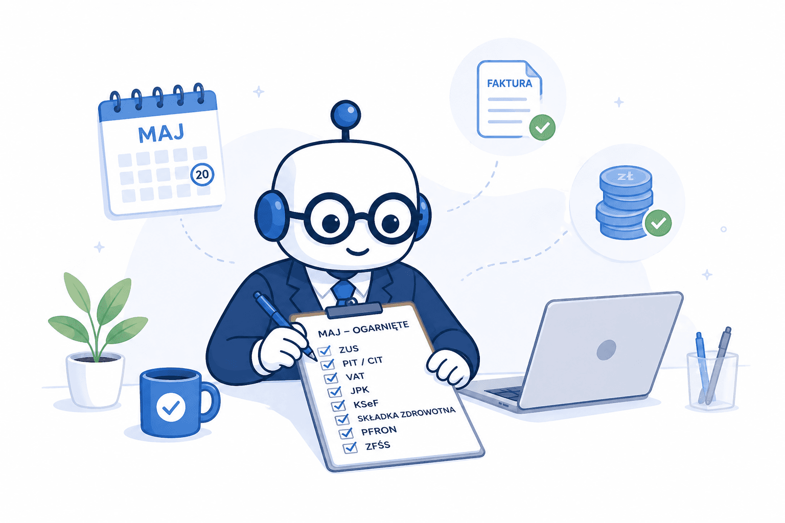 Robot systematycznie odhacza majowe obowiązki księgowe i pilnuje terminów