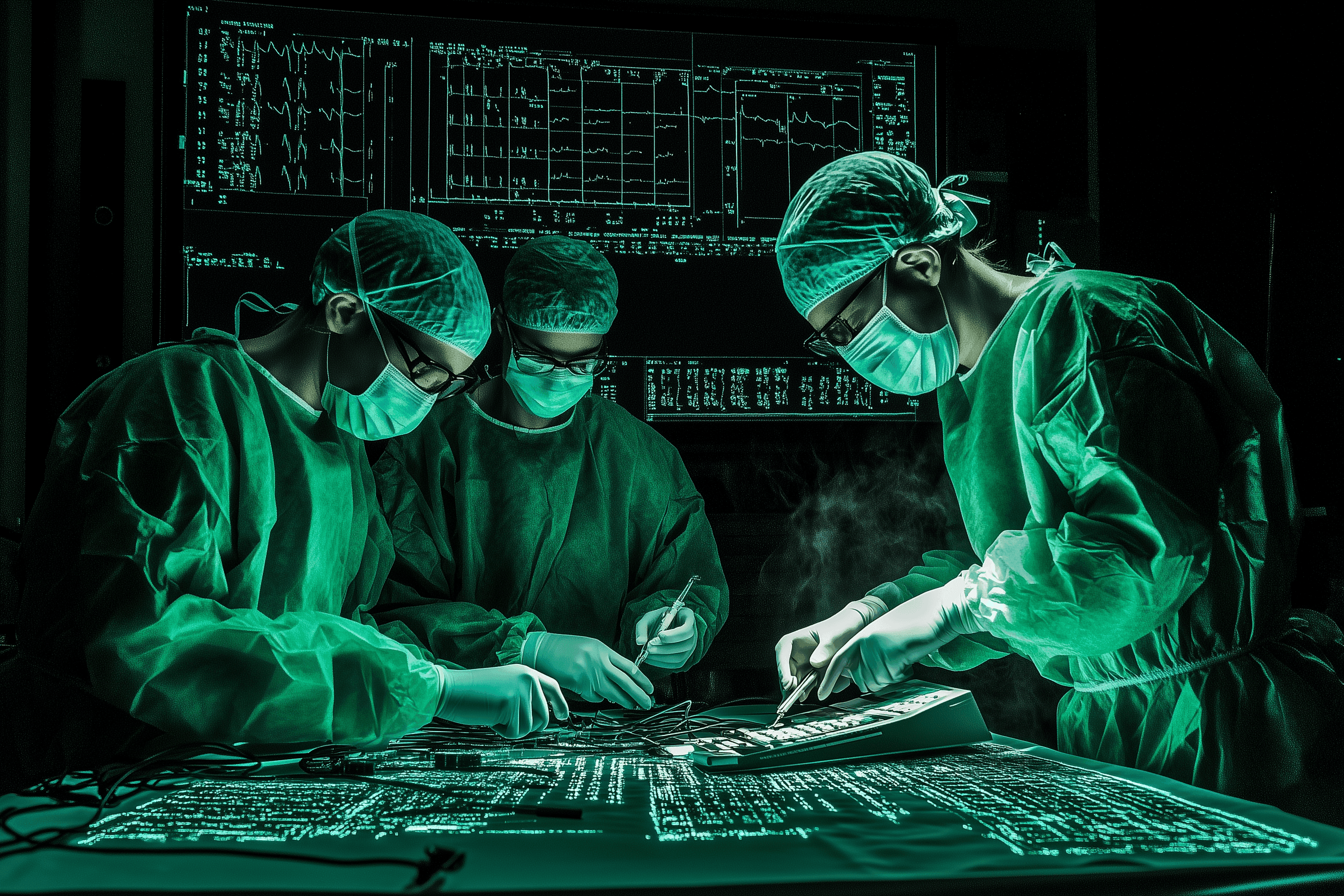 group of surgeons operating in data to improve outcomes