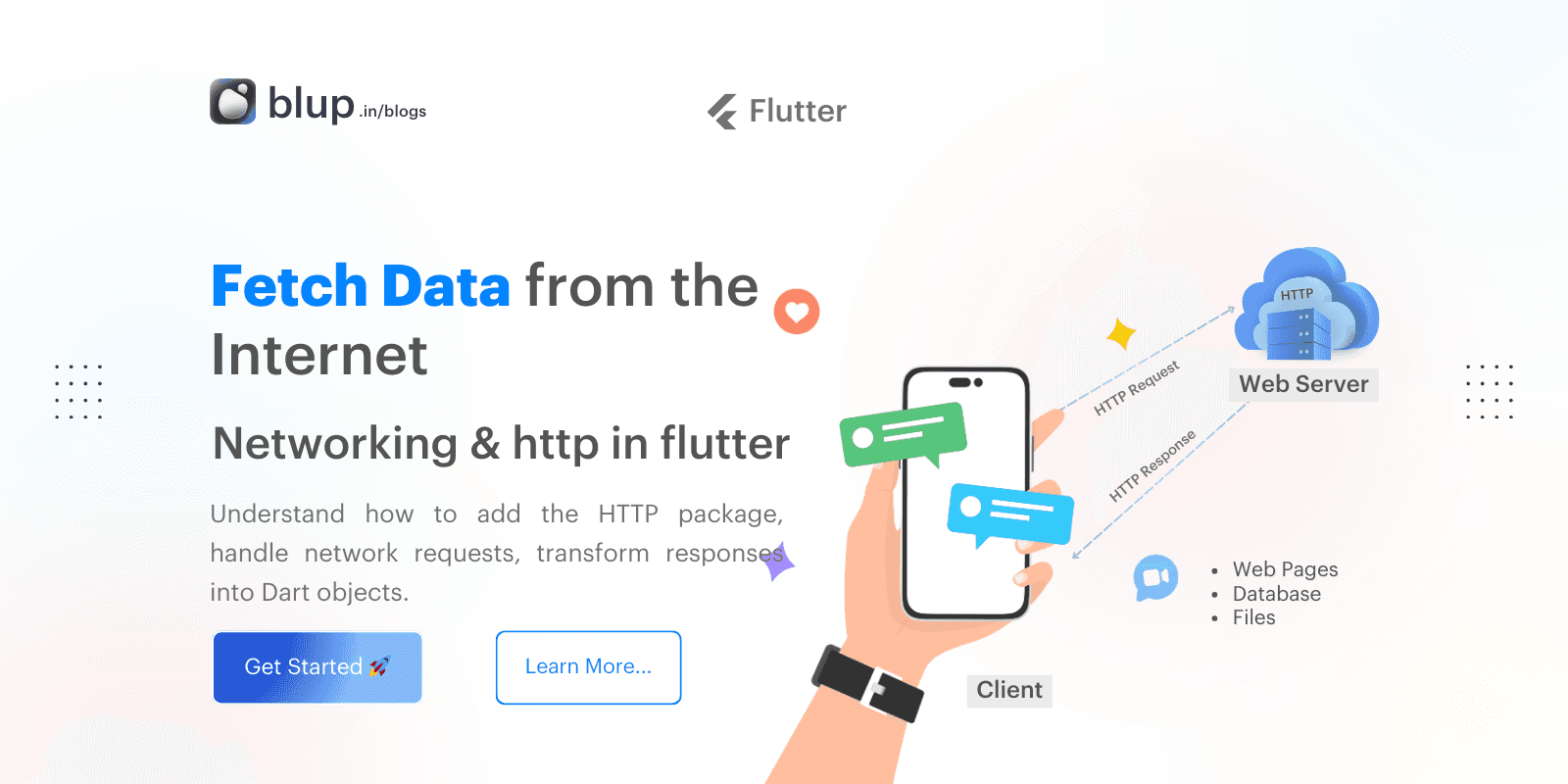 Learn how to fetch data from the internet in Flutter. Understand how to add the HTTP package, handle network requests, transform responses into Dart objects, and display the data in your app.