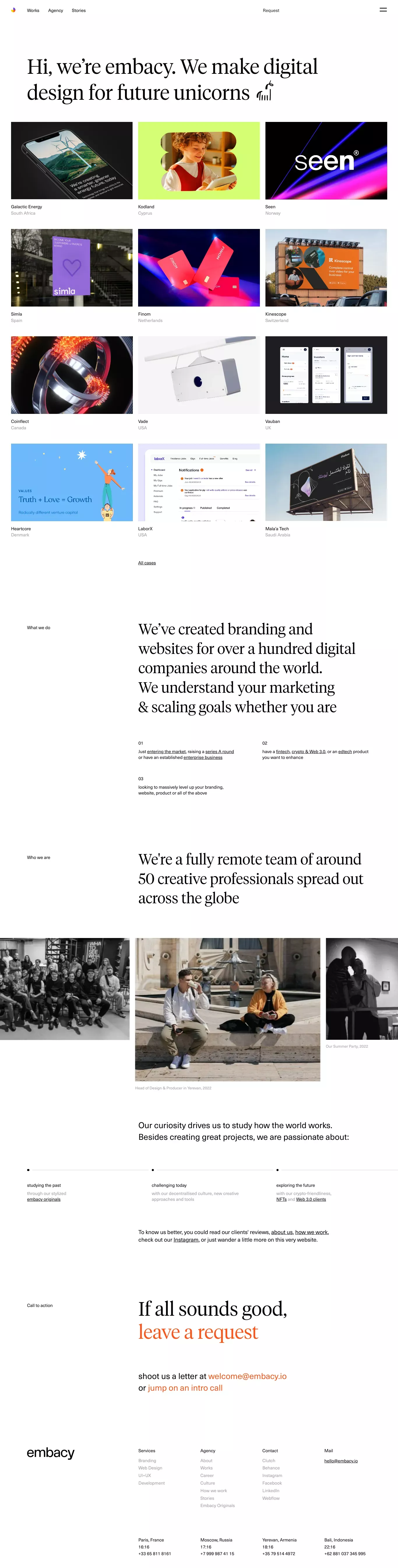 Hi, we’re embacy. portfolio page screenshot showcasing Design and Tech design