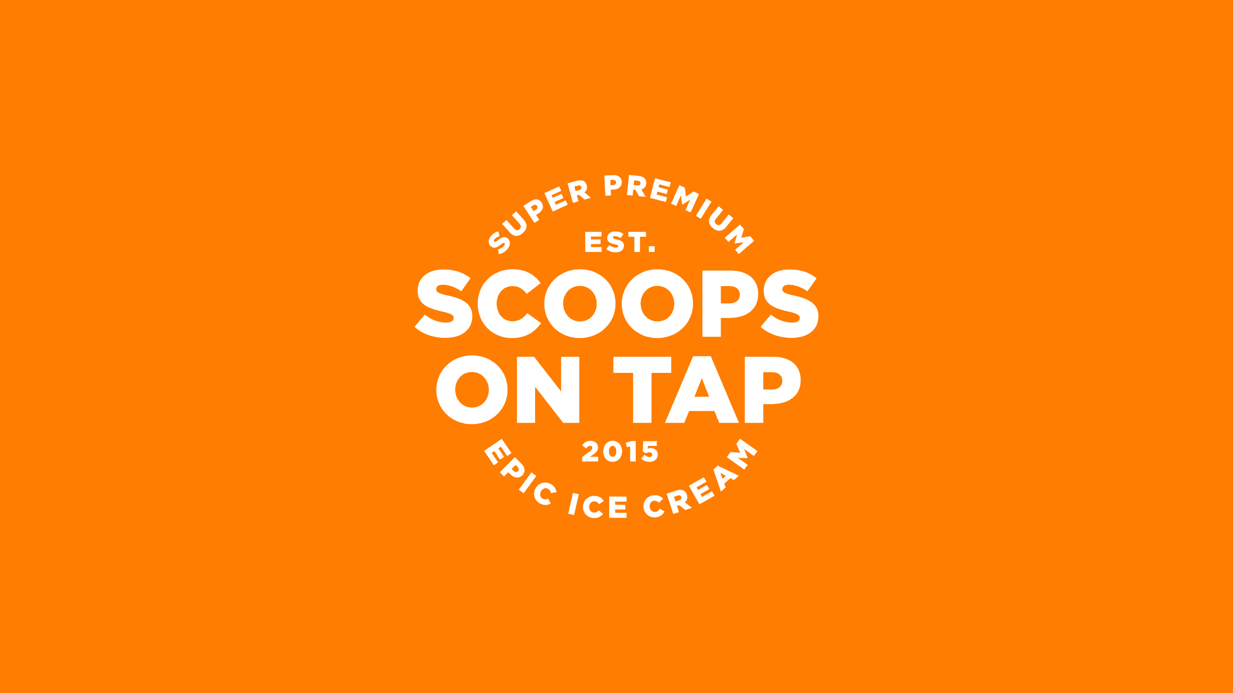 Scoops On Tap circular badge logo on orange background